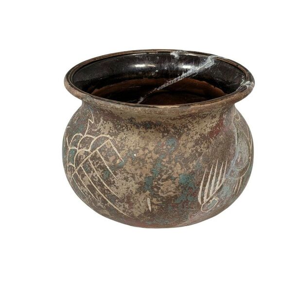 Vtg Kokopelli Petroglyph Studio Pottery Planter Bowl Tohono O'Odham ? NOT Signed - Picture 2 of 7